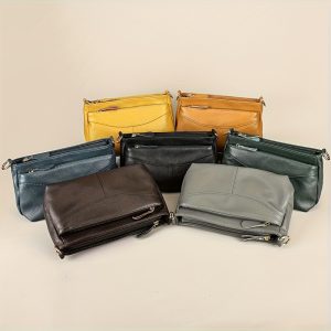 Women's Genuine Leather Handbag & Crossbody Bag - Adjustable Strap, Golden-Tone Hardware, Zipper Closure, Solid Color (Greenu002FYellowu002FBlacku002FTanu002FNavyu002FGrayu002F Brownu002FWhiteu002FBeige) - Vintage Style Luxury Purse with Golden-Tipped Buckle, Smooth Texture, Hand Washable, Ideal Birthdayu002FAnniversary Gift for Women, Everyday & Formal Use, Hand Bag for Women, Evening Bags for Women Elegant Classy, Designer Handbags, Branded Bags for Women High Quality, Clutch Bags for Women Elegant,