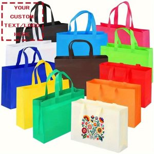 Custom Colorful Pattern Non-Woven Tote Bag with Logo Option - 60pcsu002FSet for Bridal Shower, Halloween, Christmas, Father's Day, Mother's Day, Easter, Thanksgiving Gift Bags