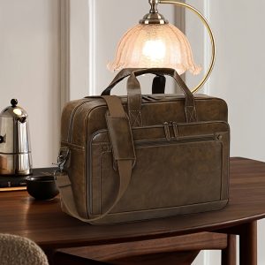 NUBILY Laptop Bag For Men 16 Inch Vintage Faux Leather Messenger Bag Laptop Briefcase Large Crossbody Shoulder Office Computer Bag Attache Case Retro College Satchel Bag For Work Business Travel, Brown