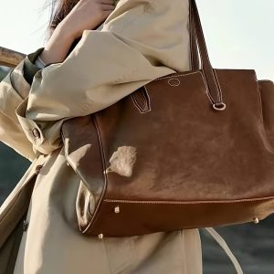 Women's Vintage Genuine Leather Tote Bag - Professional Work Handbag with Zipper Closure, Spacious Interior & Detachable Strap - Lightweight Business Bag for Women, Office, Travel - Available in Brownu002FBlack - Durable Everyday Carryall, Oiledge Detailing