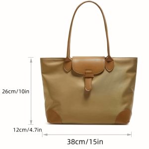 Women's Large Capacity Tote Bag with Zipper Closure - Lightweight Foldable Work, School, Travel Bag - Spacious Interior, Elegant Minimalist design - Coffee Brownu002FBeigeu002FBlack - Durable Everyday Shoulder Purse, Bags for Travel, Sturdy Handle Construction