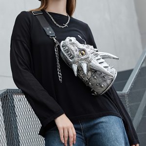 Fashionable Casual Men's And Women's Bags, Personalized 3D Dragon Head Shoulder Bags, Shoulder Bags, Mobile Phone Bags, Chest Bags, Trendy Rivet Bags