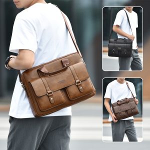 WEIXIER Professional Business Laptop Messenger Bag - Large Capacity Briefcase with Laptop compartment, Office Bag, Convertible Crossbodyu002FHandheld Purse for Men & Women, Brownu002FBlack - Ideal for Work, Travel, Meetings, Work Essentials, Sleek Design, Highquality Finish, Spacious Organizer, Corporate Workers