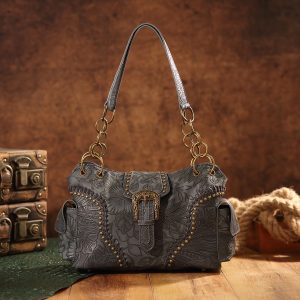 Classic Vintage Tote Bag with Studded Knife Carving And Large Capacity