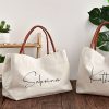 Personalized Bridesmaid Tote Bags – Custom Name Beach Tote Bags with Fixed Shoulder Straps & Snap Closure, Durable Wedding Party Favors in Beige for Bridal Shower, Travel, Casual Outings, Perfect holiday personalized gift for Halloweenu002FChristmasu002FThanksgiving Day