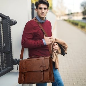 NUBILY messenger bag Men's 17 inch laptop bag retro PU Synthetic Synthetic Leather computer briefcase handbag retro shoulder bag large capacity office work commuting business travel college, brown