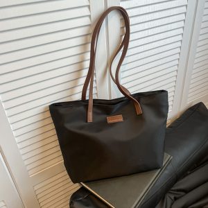 Women's Large Capacity Oxford Fabric Tote Bag with Zipper Closure - Elegant Golden-Tone Hardware & Lining, Casual & Formal Handbag in Blacku002FKhaki, Durable & Spacious Everyday Shoulder Bag for Work, Travel, Shopping, Gym - Stylish & Functional Women's Tote with Minimalist Design, Golden-Tone Hardware and Smooth Zipper Closure for Secure Storage, Available in Black and Khaki Colors, Designer Bags for Women High Quality, Cute Purses for Women,