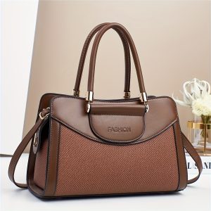 Women's Large Capacity Crossbody Bag - Brown -like Handbag with Zipper Closure, Structured Retro Purse for Everyday & Formal Events, Durable Women's Shoulder Purse, Crossbody Purse, Evening Accessory, Sophisticated Look, Oiled Edge Detailing, Travel Accessory, Patchwork Design, Polyester Lining, Professional Women
