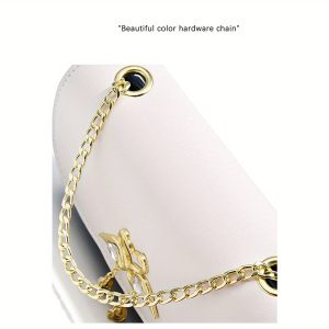 Women's Elegant PU Shoulder Bag with Golden-Tone Chain, Magnetic Closure Crossbody Purse - Adjustable Strap, Zipper Closure Compartment, Swan-like Accent for Everyday, Formal, Travel - White Luxury Handbag, Everyday Accessory, Minimalist Style, Highquality Finish, Stylish Ladies