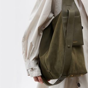 QERE Vintage-Inspired Pine Suede Ear Tote Bag - Unisex Languid Commuter Shoulder Crossbody Bag with Adjustable Strap, Green & Light Brown, Durable & Stylish for Everyday Use, Casual Carryall | Vintageinspired Design | Suede Material, Cute Tote Bag