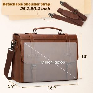 NUBILY Messenger Bag Men 17 Inch Laptop Bag Vintage Faux Leather Computer Briefcase Satchel Bag Retro Shoulder Bag For Office Work Business Travel College, Brown
