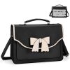 Women’s Vintage & PVC Messenger Backpack with Removable Insert – Cute Bow Design, Clear Window & Multi-Pocket Storage, Adjustable Strap, A4 iPad Compatible, Blacku002Fu002FBeige – Japanese College Style Handbag for School, Work, Travel