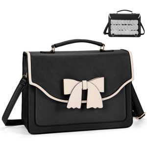 Women's Vintage & PVC Messenger Backpack with Removable Insert - Cute Bow Design, Clear Window & Multi-Pocket Storage, Adjustable Strap, A4 iPad Compatible, Blacku002Fu002FBeige - Japanese College Style Handbag for School, Work, Travel